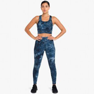 Cotton Bleu Blue Marble Sports Bra & High Rise Leggings Set S/M New
